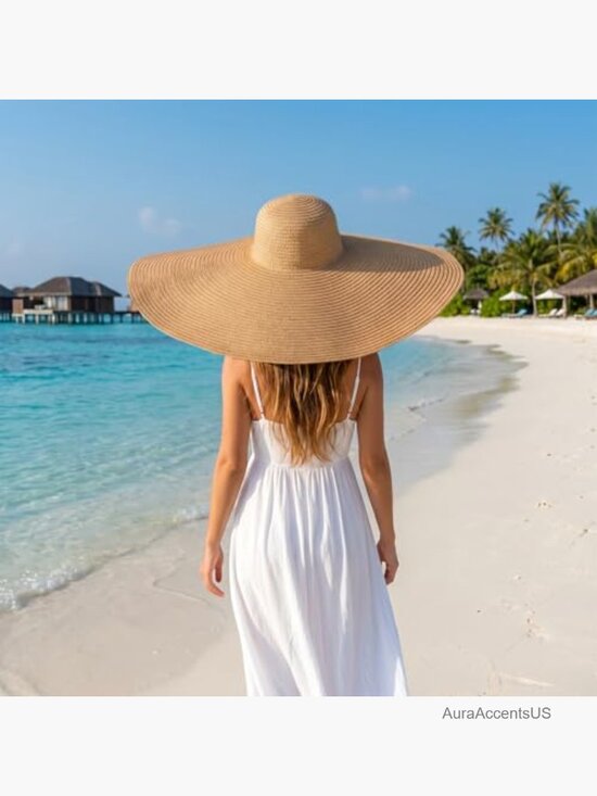 Oversized Foldable Beach Straw Sun Hat for Women Wide Brim Travel Holiday